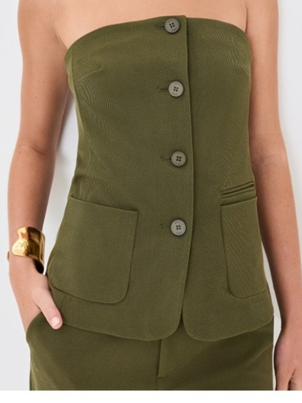 STAUD Brigade Corseted Strapless Twill Top